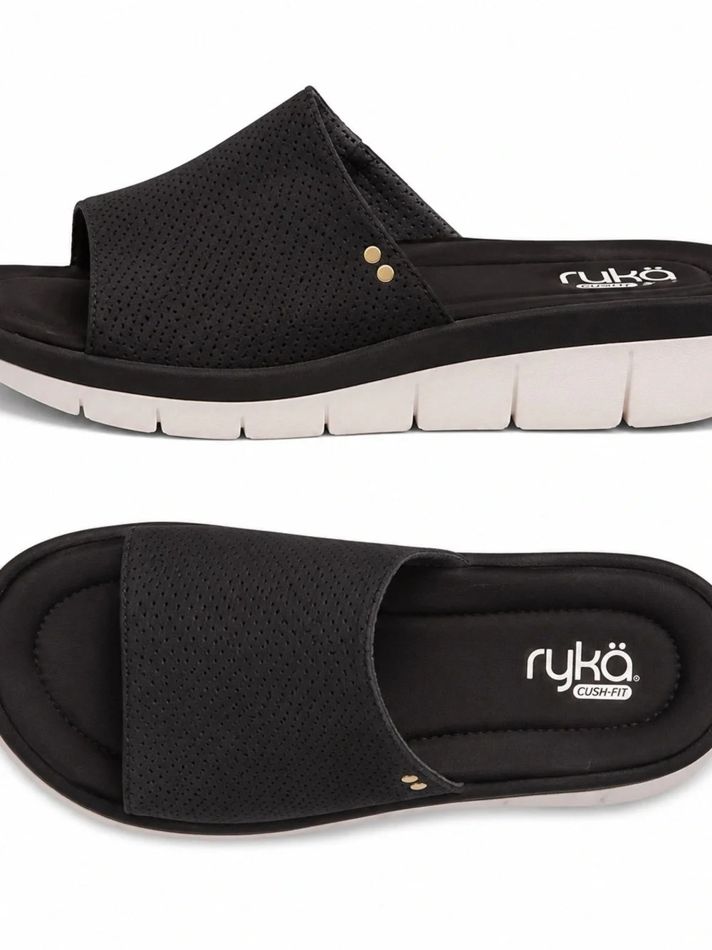 Ryka Ellie Women’s Slide Sandals Black Cush-Fit Comfort Synthetic Size 11W